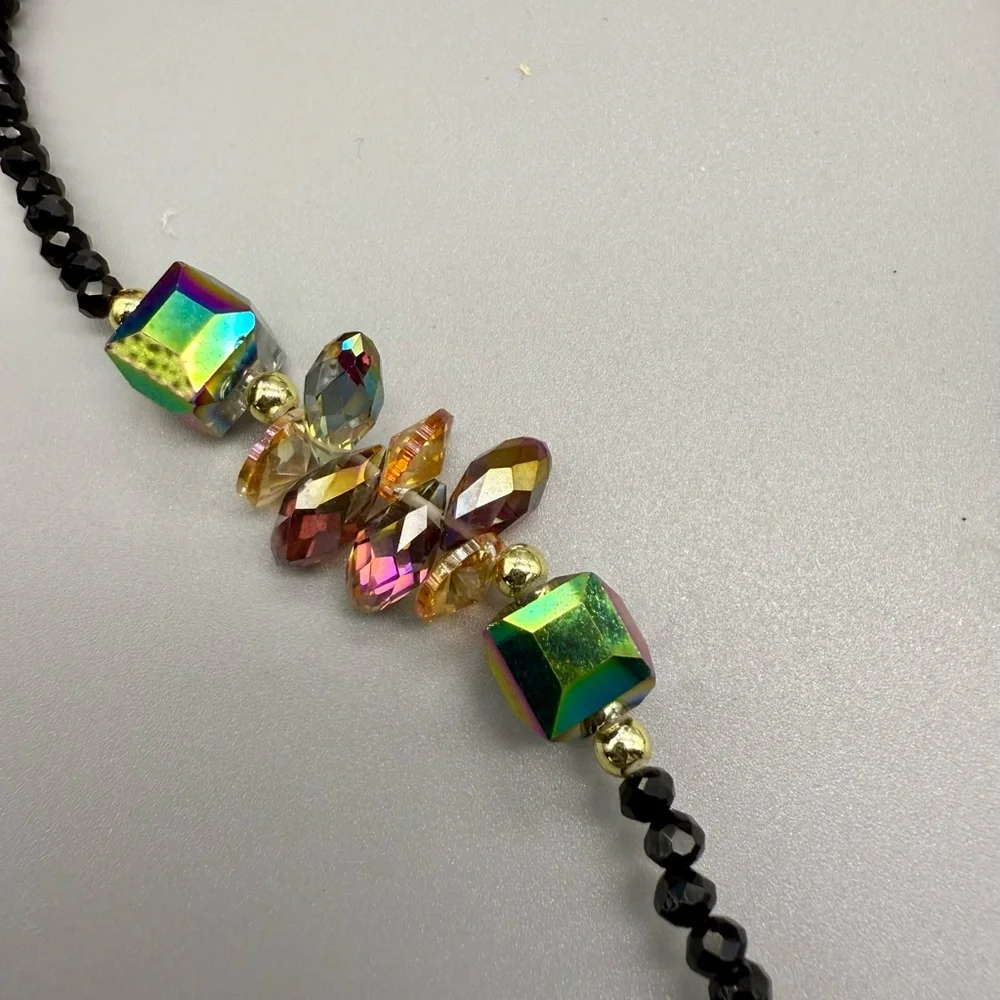 Layered Necklace Rhinestone Black Lavender Crystal Bead Hi-Lo Handmade Designer - Picture 10 of 10